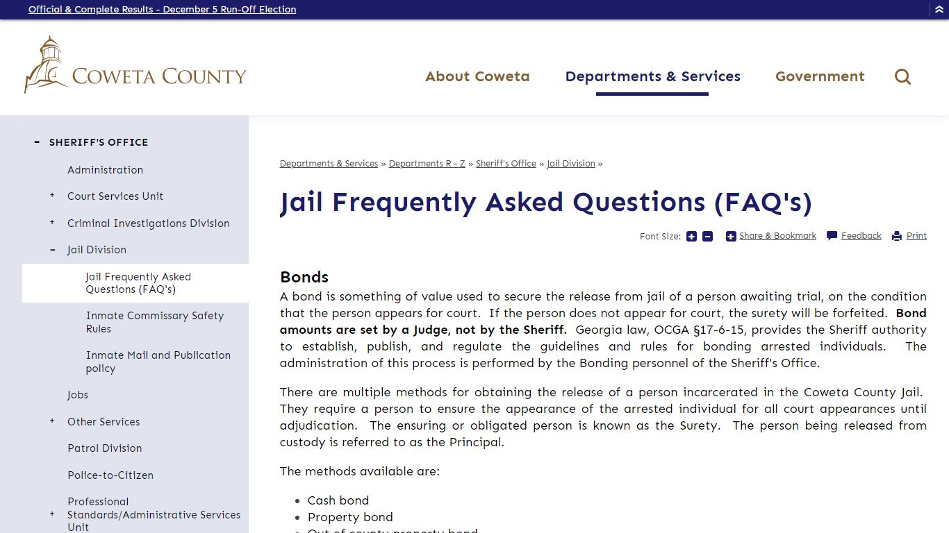 Jail Frequently Asked Questions (FAQ's) - Coweta
